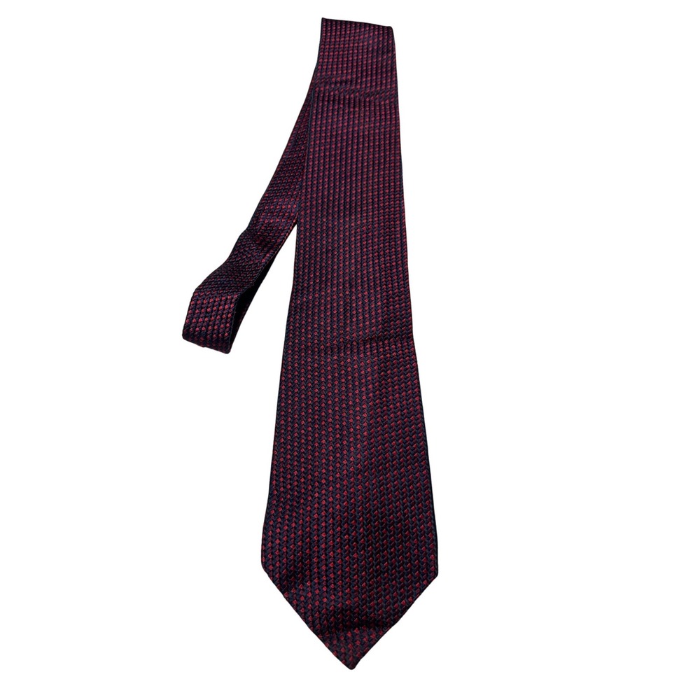 DeSantis Collection Mens Silk Tie‎ Navy Red Micro Diamond Weave Made in Italy